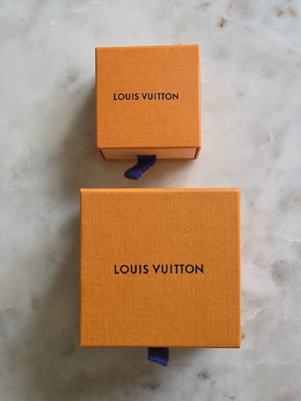 Louis Vuitton Orange Boxes with Navy Pulls For Jewelry & Accessories